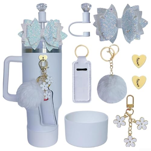 Ästhetische Attraktivität verschönern Sie Ihre Schlüssel oder Taschen mit diesem farbenfrohen 8-teiligen Zubehör-Set für Komfort (weiß) von DAZZLEEX