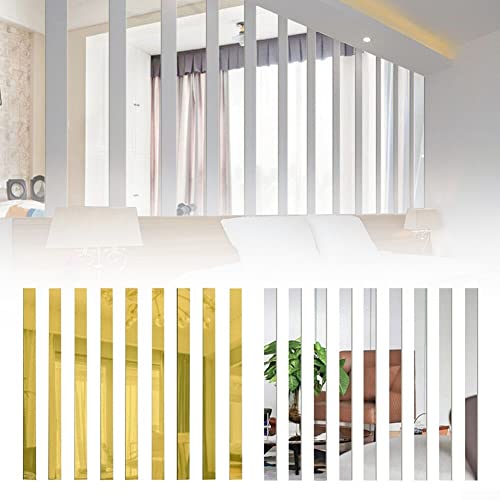 DAZZLEEX 10 Stück Spiegelfliesen 5 x 50 cm lang gestreift Acryl Spiegel Aufkleber Taille Linie Dekorative Spiegel Wandaufkleber für Zuhause Wohnzimmer Schlafzimmer (Gold) von DAZZLEEX