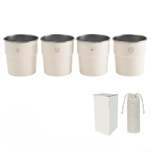 DAZZLEEX 4 Stück 300 ml 304 Edelstahl Stufenbecher-Set Stapel- und Aufbewahrungsschicht für Schicht für Camping Reisen (300 ml cremeweiß) von DAZZLEEX