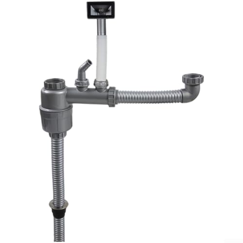 DAZZLEEX Dual Slot Küchenspüle Abflussrohre Anti Geruch Falle Auslaufsichere Dichtungen Verlängerte Doppelschüssel Spüle Abfluss-Kit Kompatibel mit Geschirrspüleranschlüssen von DAZZLEEX