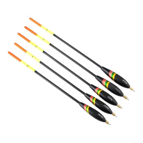 DAZZLEEX Holz-Fischposen-Set, 5 Stück, vertikale Bobber, hoher Auftrieb, wasserbeständige Farbe, fluoreszierende Spitze für grobes Angeln bei schlechten Lichtverhältnissen von DAZZLEEX