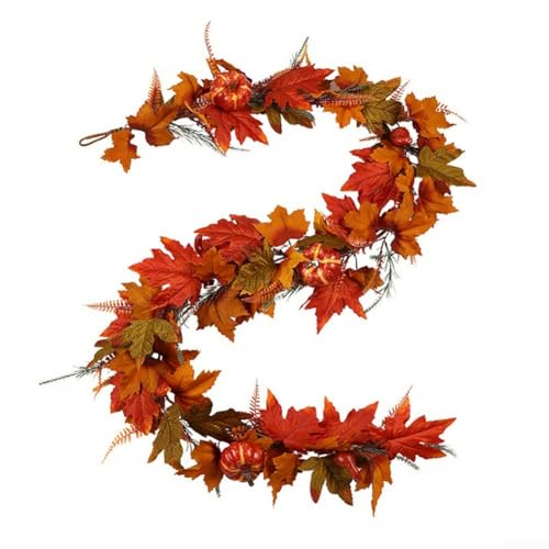DAZZLEEX Künstliche Herbst-Kürbis-Rebeer-Girlande mit Blättern, Ernte Rattan für Thanksgiving, Party, Hochzeit, Kamin, Kamin, Treppe, Tür, Wand, Heimdekoration DAZZLEEX Künstliche Herbst-Kürbis-Rebeer-Girlande mit Blättern, Ernte Rattan für Thanksgiving, Party, Hochzeit, Kamin, Kamin, Treppe, Tür, Wand, Heimdekoration von DAZZLEEX