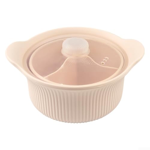 DAZZLEEX Mikrowellen- und Luftfritteusen-kompatibler Silikon-Dampftopf mit Deckel, schließt Nährstoffe und Aromen ein für schnelle und gesunde Zubereitung von Mahlzeiten (groß, beige) von DAZZLEEX