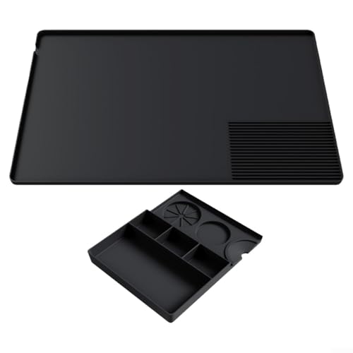 DAZZLEEX Silikon-Matte für Kaffeemaschinen mit abnehmbarer Stopfmatte, 60 x 40 cm, hitzebeständig, rutschfester Arbeitsplattenschutz mit speziellem Ablaufbereich für Espresso und Küchengeräte (schwarz von DAZZLEEX