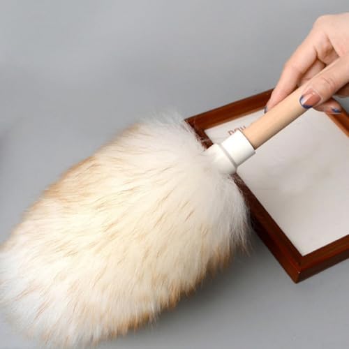 DAZZLEEX Staubwedel aus Lammwolle zur Reinigung von Holzgriff mit Seil zum Aufhängen für die Reinigung von Wandpflanzen, Schreibtischen, Jalousienreiniger, Staubwedel (mittel) von DAZZLEEX