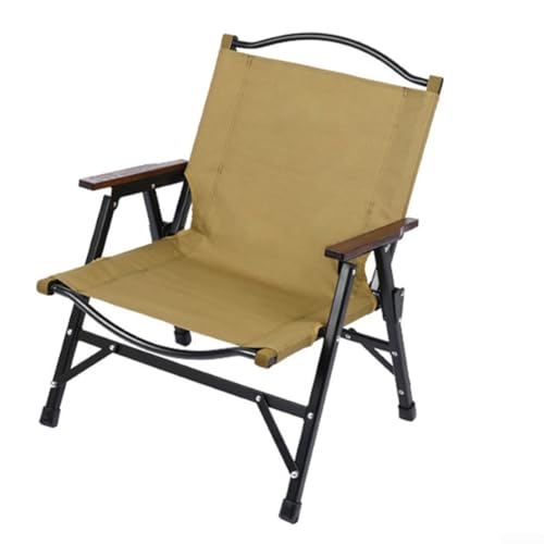 DAZZLEEX Tragbarer Campingstuhl mit Armlehne aus Holz, faltbar, Strandstuhl, hohe Rückenlehne, Aluminiumrahmen, doppellagiges Oxford-Gewebe (Sand) von DAZZLEEX