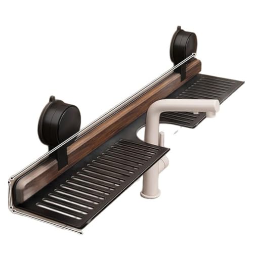 DAZZLEEX Walnussholz-Saugnapfhalter mit breiter U-förmiger Rille, offenes Boden-Design für Shampoos, Rasierer, Schwämme, Gewürze für Toilettenartikel, Organizer, 40 cm von DAZZLEEX