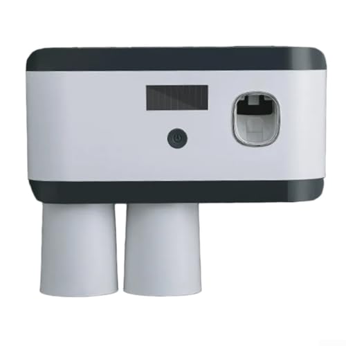 DAZZLEEX Wandmontierter Zahnbürstenhalter mit eingebautem Zahnpastaspender und UV-Lichtdesinfektionsmittel, automatische Zahnpasta-Presse mit Ablageschale für Badezimmer-Organizer (schwarz) von DAZZLEEX