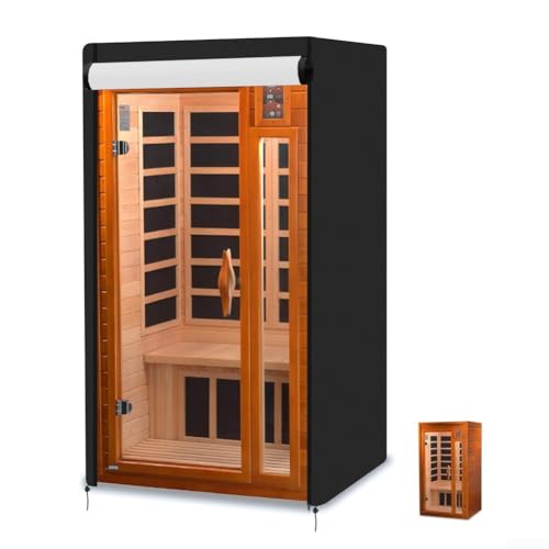 DAZZLEEX Wasserdichte Outdoor-Sauna-Abdeckung für 1–2 Personen Infrarot- oder Holzmodelle, strapazierfähiges Oxford mit PVC-Beschichtung, UV-beständig, wetterfest, winddichtes Design mit Schnallen und von DAZZLEEX