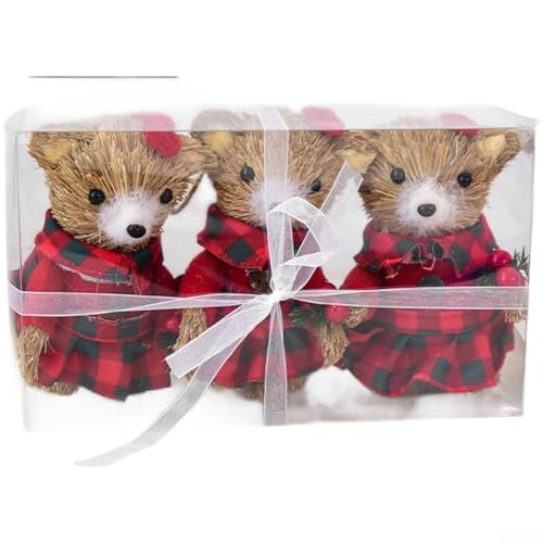 DAZZLEEX Weihnachtsbär Ornamente Set von 3 Mini Teddybär Baumschmuck Getrocknetes Gras Schaum Urlaub Hängende Ornamente Rot Festliche Dekoration (B) von DAZZLEEX
