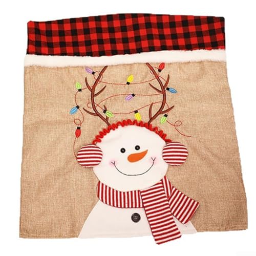 DAZZLEEX Weihnachtsstuhl-Rückenlehne, Weihnachtsmann, Schneemann, Rentier, Weihnachten, Abendessen, Stuhlhussen, Leinen, Festliche Tischdekoration, 50 x 50 cm (Schneemann) von DAZZLEEX