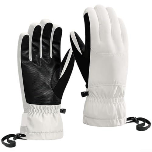 DAZZLEEX Winddichte Thermo-Schneehandschuhe mit Schaffell-Handfläche, wasserdichtes Design, Touchscreen-Winter, Radfahren, Skifäustlinge für Outdoor-Sportarten bei kaltem Wetter (M weiß) von DAZZLEEX