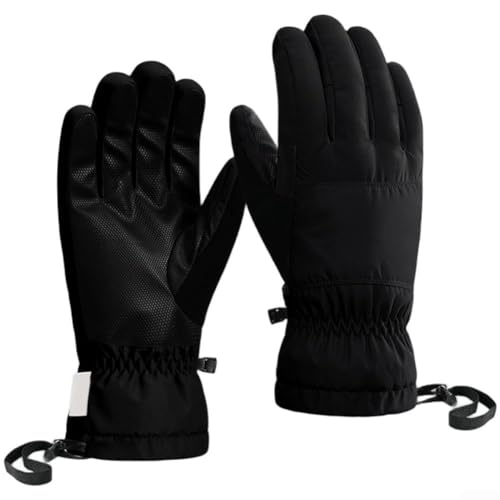 DAZZLEEX Winddichte Thermo-Schneehandschuhe mit Schaffell-Handfläche, wasserdichtes Design, Touchscreen-Winter, Radfahren, Skifäustlinge für Outdoor-Sportarten bei kaltem Wetter (S schwarz) von DAZZLEEX
