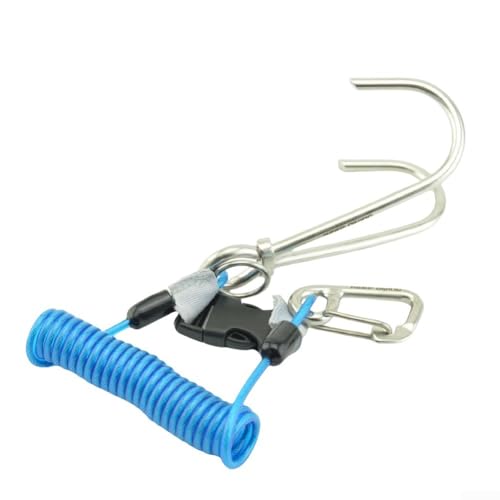 Doppelendiger Riffhaken aus Edelstahl in Marinequalität mit federbelastetem Schlüsselband für zuverlässiges Unterwasserausrüstungsmanagement (blau) von DAZZLEEX