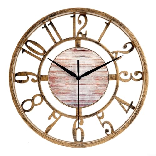 Elegante 27,9 cm Wanduhr mit nicht tickender Funktion, rustikales Design für Wohn- und Arbeitsbereiche von DAZZLEEX