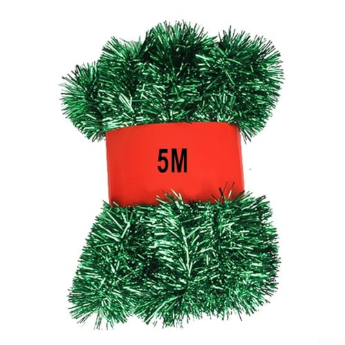 Glitzernde Weihnachts-Lametta-Girlande, 5 m dünnes Weihnachts-Lametta-Girlande, für Weihnachtsbaum, Geburtstag, Party, Hochzeit, Dekorationen, Zubehör (grün) von DAZZLEEX