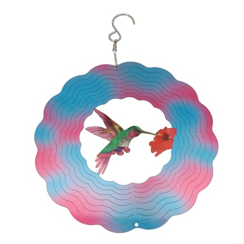 Hängendes 3D-Windspiel für Gartendekoration Metall Kunst Sonnenfänger mit drehbarem Haken (Kolibri) von DAZZLEEX