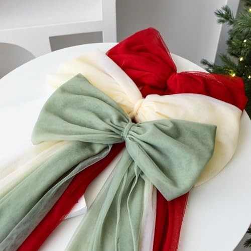 Holiday Season Mesh Yarn Bowknot Decor for Christmas Trees and Festive Event Decorations, Lightweight and Long Lasting Ornament (Light Red) von DAZZLEEX