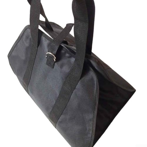 Kaminholzschlepper aus gewachstem Segeltuch mit verstärkten Nähten, Schnappverschluss und bequemen Griffen für einfachen Transport von Brennholz (schwarz) von DAZZLEEX