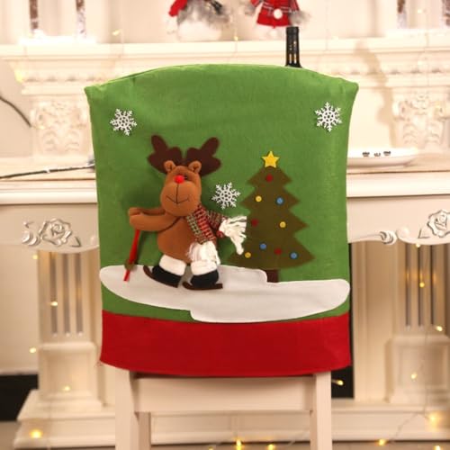 Kreativer Schonbezug für Esszimmerstühle, Weihnachtsdekoration, Elch von DAZZLEEX
