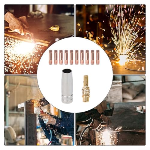 Kupfer-Schweißspitzen für MIG-Schweißset mit Gasdüse und Diffusor für AK15 MB15 Taschenlampen-kompatible Maschinen (1,0 mm), 12 Stück von DAZZLEEX