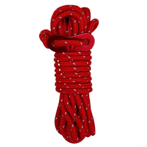 Outdoor-Camping-Seil, 4 mm x 4 m, mit verstellbarer winddichter Schnalle aus Aluminiumlegierung, reflektierende Eigenschaften für mehr Sicherheit (rot) von DAZZLEEX