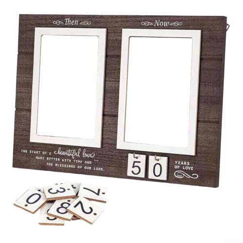 Personalisierter Bilderrahmen aus Holz mit "For Then & Now" Foto-Display zum Feiern von Meilensteinen der Beziehung (dunkle Farben) von DAZZLEEX