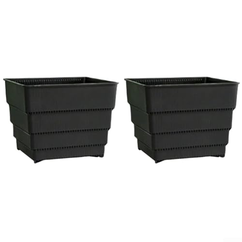 Quadratische, atmungsaktive Kunststoff-Blumentöpfe, 2 Stück, zur Förderung der Wurzelgesundheit durch Luftzirkulation und Drainage, für Sukkulenten und tropische Pflanzen (15 cm, schwarz) von DAZZLEEX