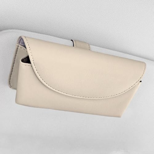 Sonnenbrillenhalter für das Auto mit PU-Leder und Magnetverschluss für einfachen Einhandbrillenzugang (beige) von DAZZLEEX