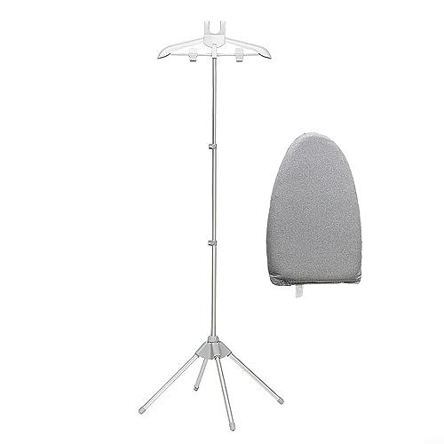 DAZZLEEX Steamer Stand Handheld Garment Steamer Rack Clothes Steamer Holder Folding Teleskop Garment Hanger for Steaming Clothes Vertical for Family,grey with ironing gloves von DAZZLEEX