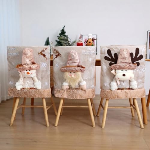 Stuhlrückenbezüge mit Weihnachtsmann, Schneemann, Elch, bestickt, weiches Stoffmaterial für Weihnachtsdekoration, passend für die meisten Standardstühle und Hocker (Weihnachtsmann) von DAZZLEEX