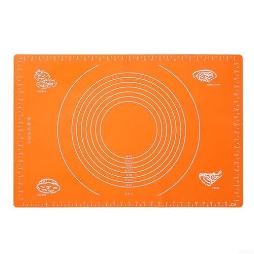 Teigmanagement einfach gemacht mit unserer hochwertigen rutschfesten Silikon-Backmatte (orange) von DAZZLEEX