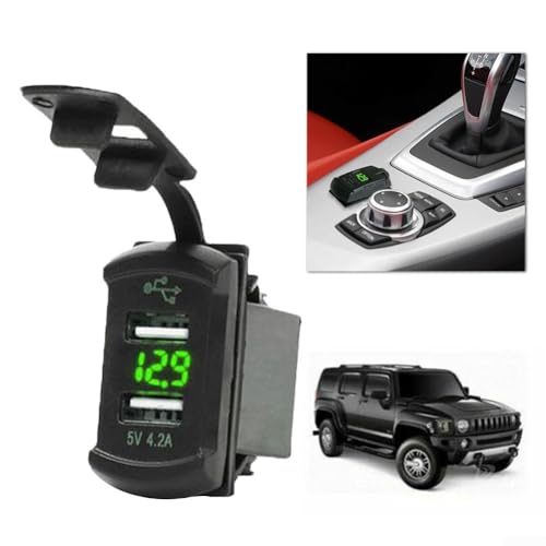 USB-Ladegerät mit grünem LED-Voltmeter für 12 V Auto, LKW, Boot, sichere und zuverlässige Ladelösung von DAZZLEEX