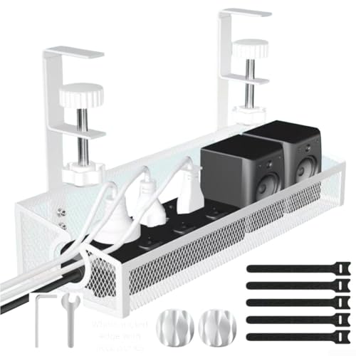 Verstellbares Metall-Kabel-Management-Tablett für unter dem Schreibtisch, hilft bei der Organisation von Kabeln und Zubehör am Arbeitsplatz, mit seitlichen Schlitzen (schwarz) von DAZZLEEX