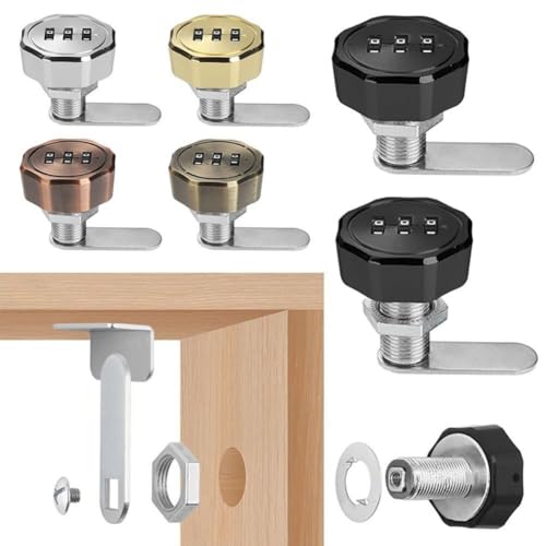 Zahlenschloss mit 3 digitalen Rädern Zinklegierung Passwortspind für Schubladen Schränke Werkzeugkästen und Schließfächer mit Werksset 000 zurücksetzbare Kombination (Rotbronze) von DAZZLEEX