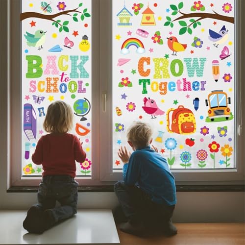 Zurück zur Schule Fensteraufkleber, 9 Blatt mit 139 Stück PVC-Gel-Aufklebern, geeignet für Glas, Wände und Autos von DAZZLEEX