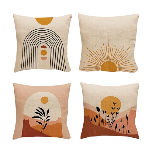 DAZZLUXE 4 Stück Kissenbezüge, 45 x 45 cm, Geometrisches Muster, Leinen, Wohnzimmer, Schlafzimmer, Terrasse, Auto, Sunset, Geeignet für Dekoration von DAZZLUXE