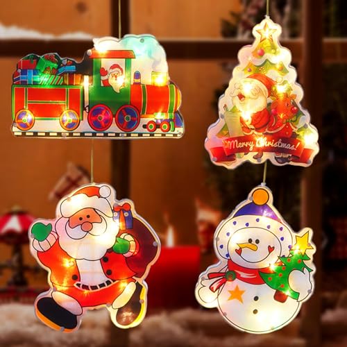 DAZZTIME 4er-Set Weihnachtsbeleuchtung,Fensterlichterketten Weihnachten,Hängende Innen Fenster Leuchte mit Saugnapf,weihnachtsdeko mit led,Fenster Lichterkette Innen von DAZZTIME