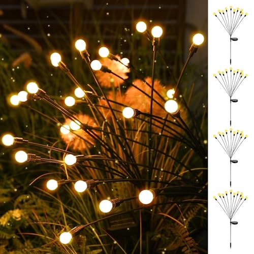 DAZZTIME Firefly Solar Gartenlichter,4 Stück 10LED Glühwürmchen Lichter Solar,IP65 Wasserdicht Solarlampen für Außen,Glühwürmchen Leuchte Solar für Außen für Außen Terrasse Balkon Pfahlpfad Rasen von DAZZTIME