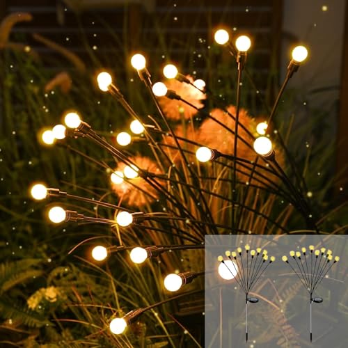 DAZZTIME Firefly Solar Gartenlichter,2 Stück 10LED Glühwürmchen Lichter Solar,IP65 Wasserdicht Solarlampen für Außen,Glühwürmchen Leuchte Solar für Außen für Außen Terrasse Balkon Pfahlpfad Rasen von DAZZTIME