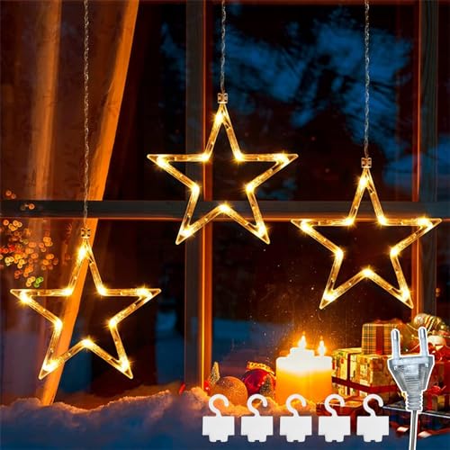 DAZZTIME LED Sterne Weihnachtsbeleuchtung,3er Beleuchtung,Weihnachten Indoor Fenster Licht Dekoration,mit 8 Modi Stecker IP44,für Weihnachten,Hochzeit,Party,Schlafzimmer,Balkon Deko von DAZZTIME