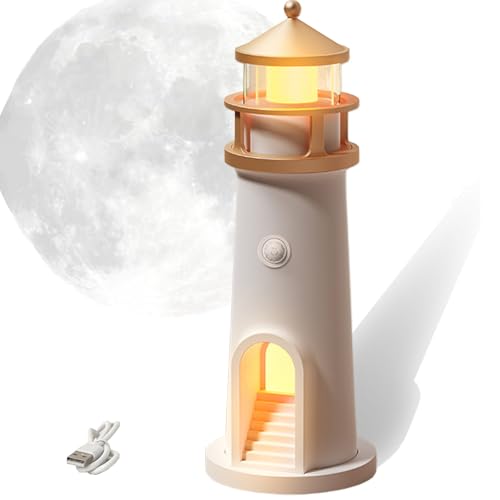 DAZZTIME Leuchtturm Deko,Leuchtturm Lampe,LED Leuchtturm,Projektion Leuchtturm Lampe,Lichthaus mit LED Licht Mondprojektion,Leuchtfeuer mit Automatisches Sensorlicht,für Schlafzimmer von DAZZTIME