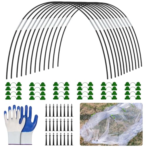 DAZZTIME Pflanztunnel Bögen,109 Stück Gewächshausreifen Fiberglas,Tunnelbogen für Hochbeet,mit Handschuhe,Gartentunnel Reifen,Gewächshaus Tunnel Bögen,Gartenreifen,Pflanztunnel für Hochbeet. von DAZZTIME