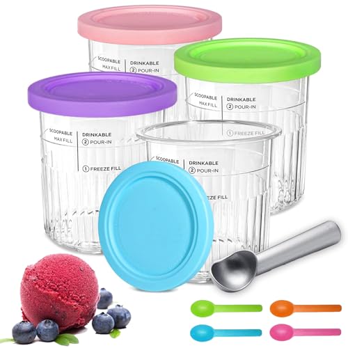 Eisbehälter für Speiseeis,4er-Set Ice Cream Pints Beche,mit Deckel,Creami Behälter für die Ninja Creami Eismaschine,Eismaschine Zubehör für NC501 NC500-Serie 680ML,BPA-frei. von DAZZTIME