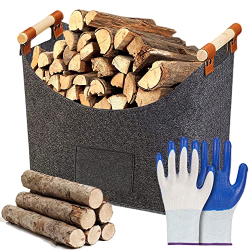 Kaminholztasche Filz,Holzkorb für Kaminholz,Feuerholzkorb mit verstärktem Holzgriff,Kaminholztasche,Brennholzkorb Filzkorb,für Einkauf, Zeitung oder Brennholz,45 x 32 x 40 cm von DAZZTIME