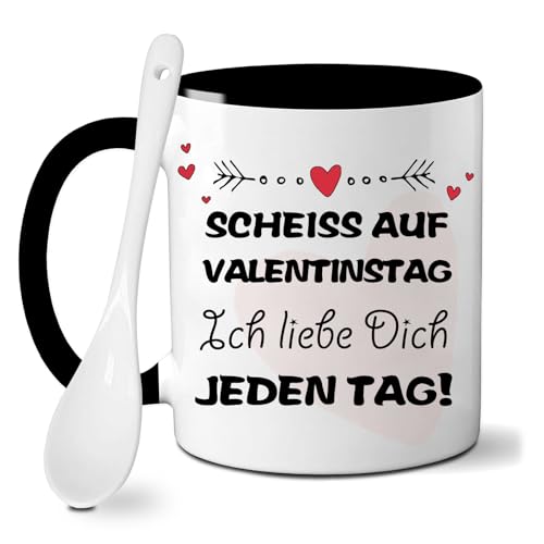 Kaffeebecher,Tasse mit Spruch Ich Liebe Dich Jeden Tag,325 Ml Keramikbecher mit Löffel,Kaffeetasse Lustig,Große Tasse aus Porzellan,Tasse aus Keramik,Geschenkidee Zum Valentinstag. von DAZZTIME