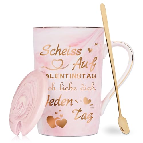 Kaffeebecher,Tasse mit Spruch Ich Liebe Dich Jeden Tag,Keramikbecher 400 Ml,mit Deckel,Löffel,Geschenkbox,Große Tasse aus Porzellan,Tasse aus Keramik,Kaffeetasse Geschenk zum Abschie mit Spruch. von DAZZTIME