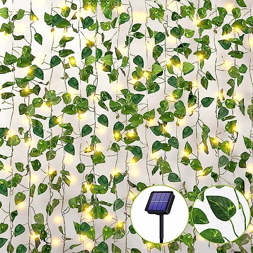 Lichterkette Außen Solar,Solar Efeu Lichterkette,100LED 10m Künstlicher Efeu Lichterkette,8 Modi Wasserdicht Efeu Girlande mit Lichterkette,Solar Lichterkette für Wand Balkon Party Garten Deko(A) von DAZZTIME