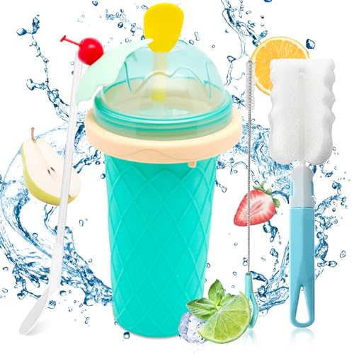 Slush Becher Silikon Squeeze Cup Slush Eis Becher zum Kneten Smoothie Pinch Ice Cup DIY Slushy Maker Cup Gefrorene Maker Smoothie Becher Sommer-Slush Cup mit Strohhalmlöffel für Leckeres Slush Eis von DAZZTIME