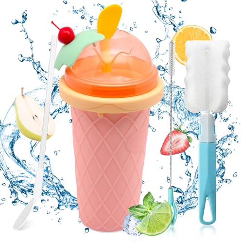 Slush Becher Silikon Squeeze Cup Slush Eis Becher zum Kneten Smoothie Pinch Ice Cup DIY Slushy Maker Cup Gefrorene Maker Smoothie Becher Sommer-Slush Cup mit Strohhalmlöffel für Leckeres Slush Eis von DAZZTIME